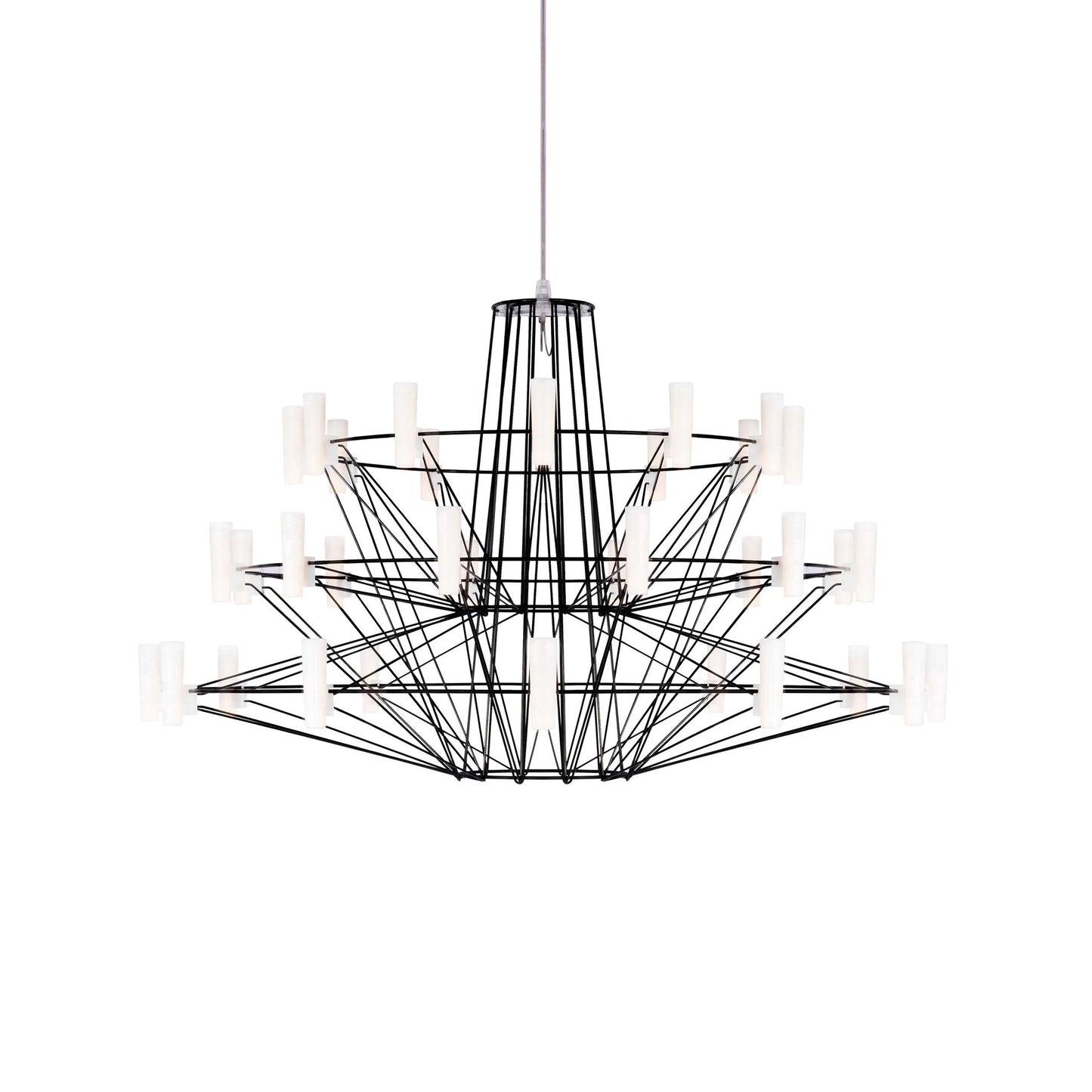 Oreilume Chandelier Electrolytic Polished Stainless Steel Frame. Poly Carbonate Shades & Suspension Bracket 26.7"D