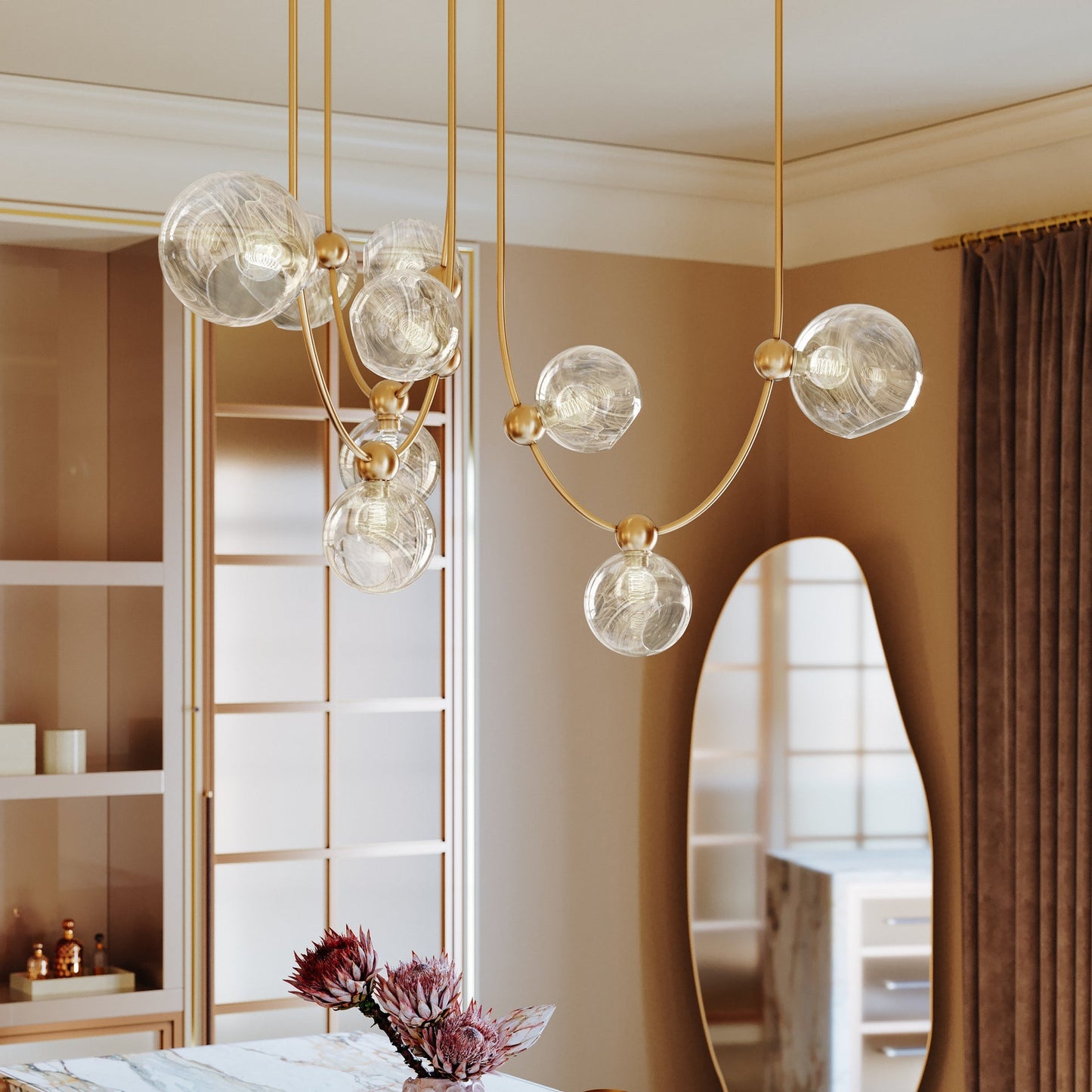 Eluster Chandelier Brass & Glass 66.75"W x 66.75"D