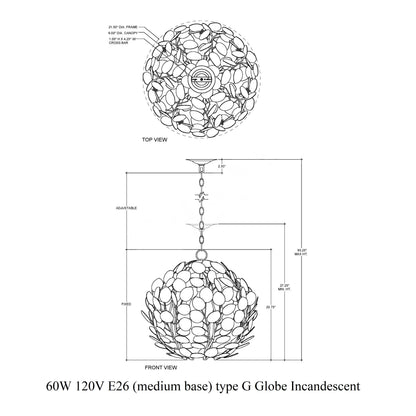 Calourin Orb Chandelier Wrought Iron 21.5"D