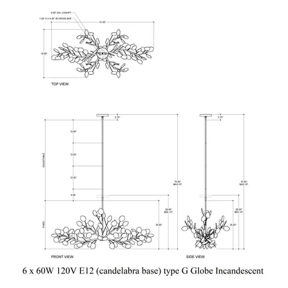 Calourin Linear Chandelier Wrought Iron 51"W x 20"D