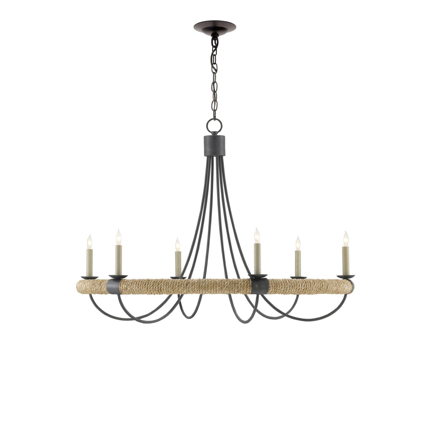 Xanaesyl Chandelier Wrought Iron & Abaca Rope 38.5"D