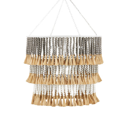 Lunionus Barts Chandelier Wrought Iron & Wood Beads & Abaca Rope 33"D