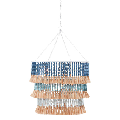 Lunionus Barts Chandelier Wrought Iron & Wood Beads & Abaca Rope 33"D