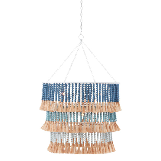 Lunionus Barts Chandelier Wrought Iron & Wood Beads & Abaca Rope 33"D