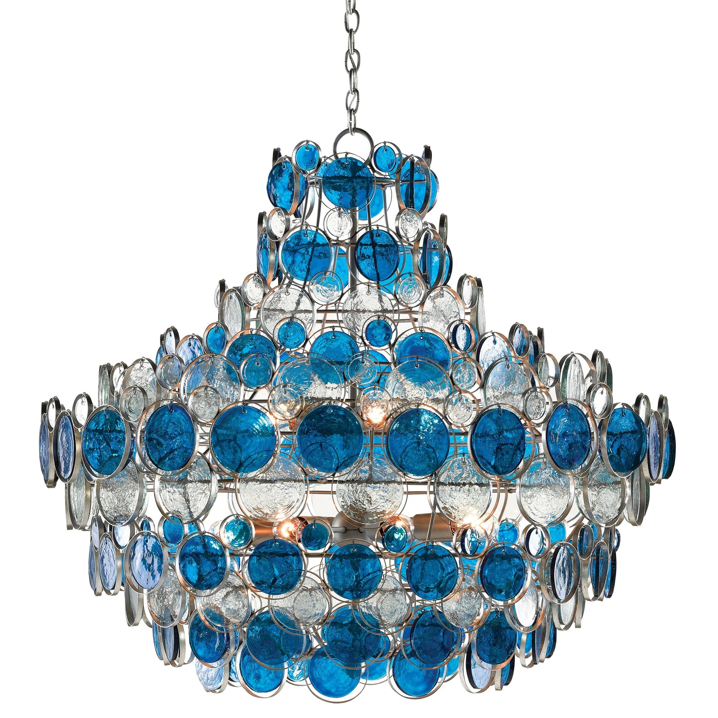 Beleimond Chandelier Wrought Iron & Recycled Glass Disc 43"D