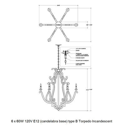 Yoromond Chandelier Concrete & Wrought Iron 38"D