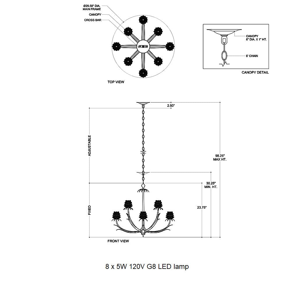 Elitix LED Chandelier Crystal & Wrought Iron 29.5"D
