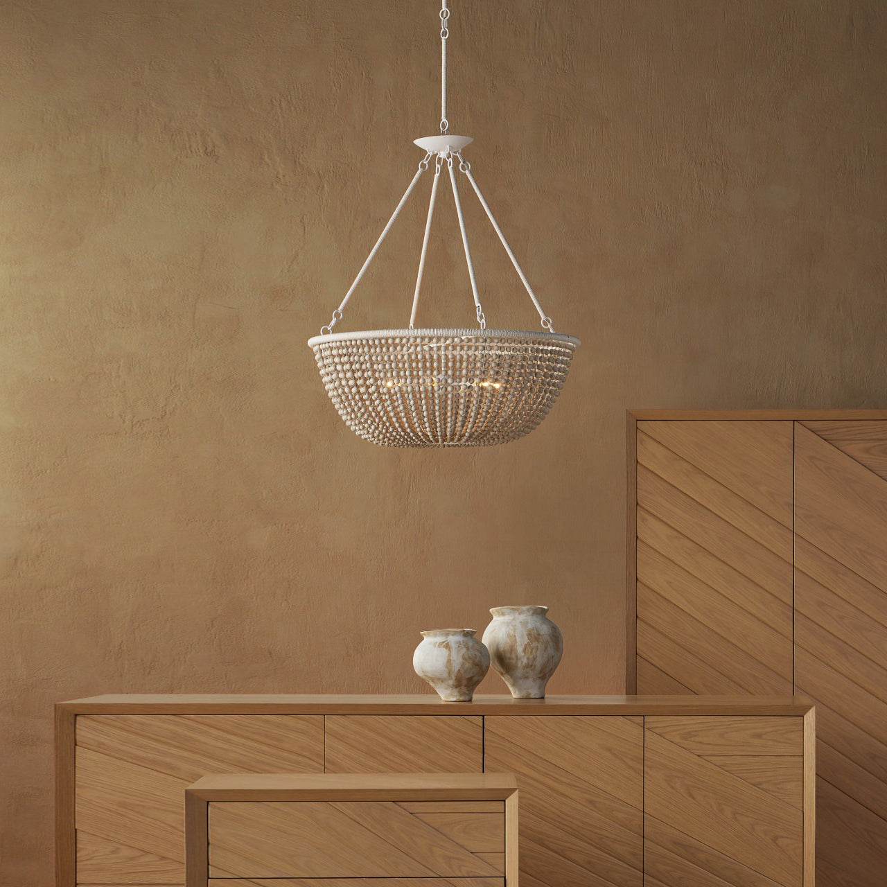 Ciroytor Chandelier Wrought Iron & Wood & Kraft Paper Twine 32"D