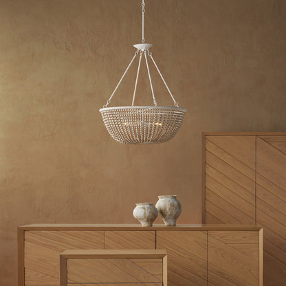 Ciroytor Chandelier Wrought Iron & Wood & Kraft Paper Twine 32"D
