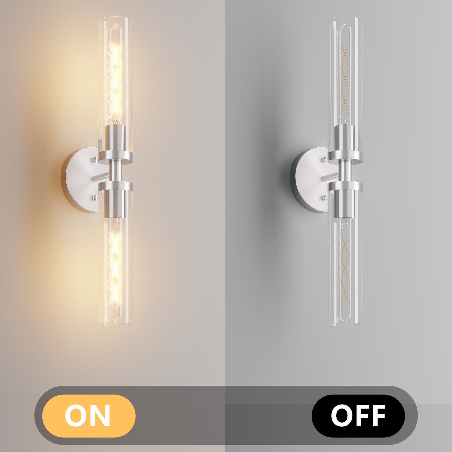 Wall Sconces Set Of Two, Hardwired Brushed Nickel Bathroom Sconces Wall Lighting With Clear Glass, Modern Sconces Wall Decor Set Of 2 Wall Light Fixtures For Mirror Hallway  Bulbs Not Included
