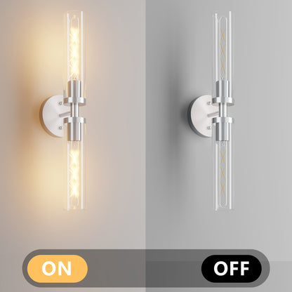 Wall Sconces Set Of Two, Hardwired Brushed Nickel Bathroom Sconces Wall Lighting With Clear Glass, Modern Sconces Wall Decor Set Of 2 Wall Light Fixtures For Mirror Hallway  Bulbs Not Included