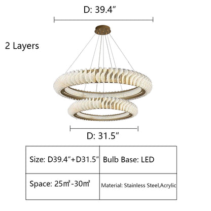 Extra Large Tiers Modern Stainless Steel Ring Chandelier for Living Room/Foyer/Big Entrys