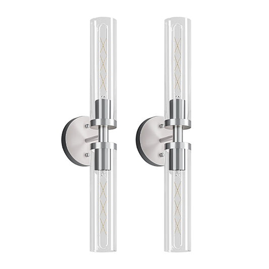 Wall Sconces Set Of Two, Hardwired Brushed Nickel Bathroom Sconces Wall Lighting With Clear Glass, Modern Sconces Wall Decor Set Of 2 Wall Light Fixtures For Mirror Hallway  Bulbs Not Included