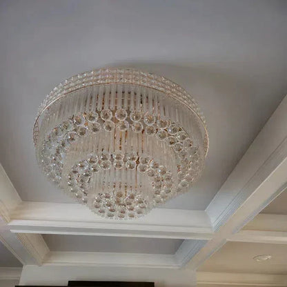 Extra Large Three Layers Round Luxury Flush Mounted Crystal Chandelier for Living Room - Richardrider