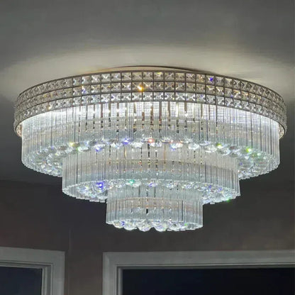 Extra Large Three Layers Round Luxury Flush Mounted Crystal Chandelier for Living Room - Richardrider