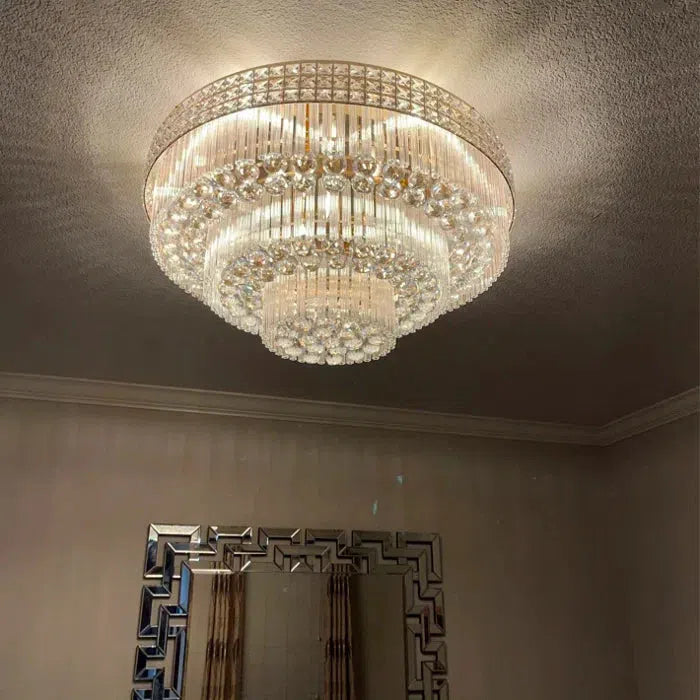 Extra Large Three Layers Round Luxury Flush Mounted Crystal Chandelier for Living Room - Richardrider