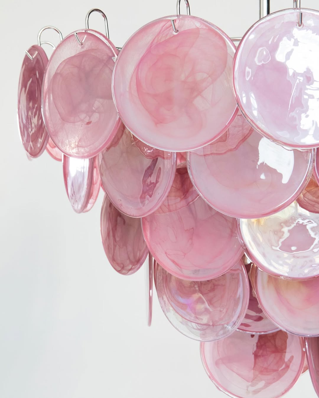 Murano Glass Pink Disks Chandelier 27.6"D