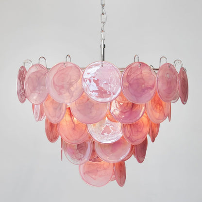 Murano Glass Pink Disks Chandelier 27.6"D