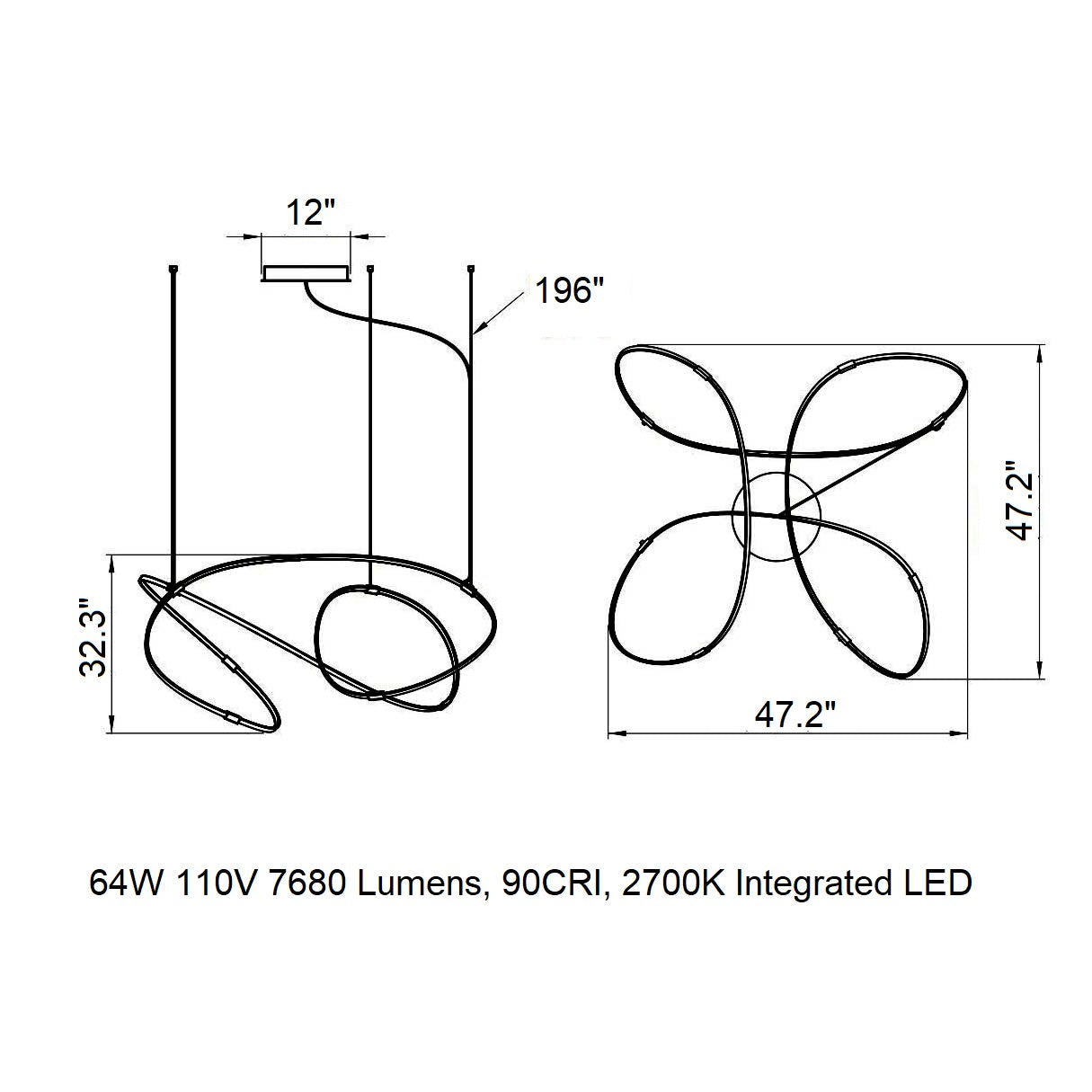 Galouvaro LED Chandelier Aluminum & Silicon & Steel 47.2"W x 47.2"D