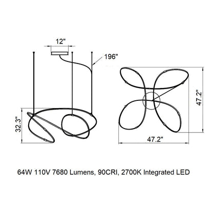 Galouvaro LED Chandelier Aluminum & Silicon & Steel 47.2"W x 47.2"D