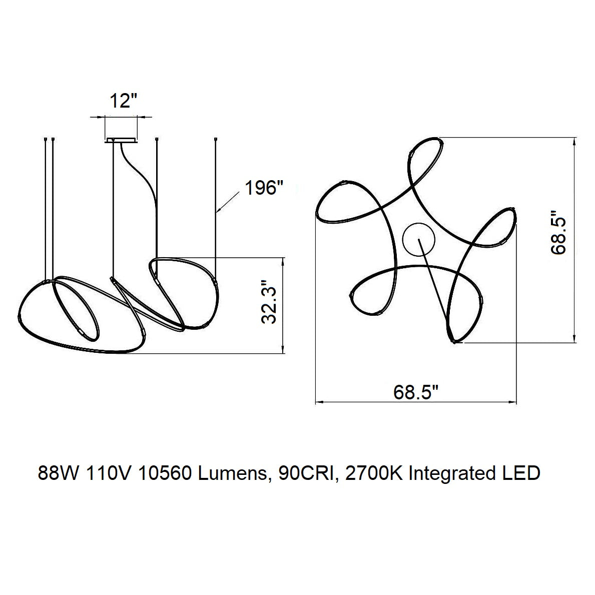 Galouvaro LED Chandelier Aluminum & Silicon & Steel 47.2"W x 47.2"D