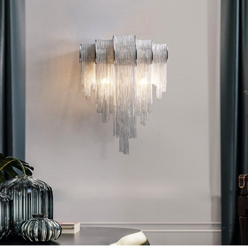 Alisa Luxury Plated Aluminum Chain Tassel Wall Sconce - Richardrider