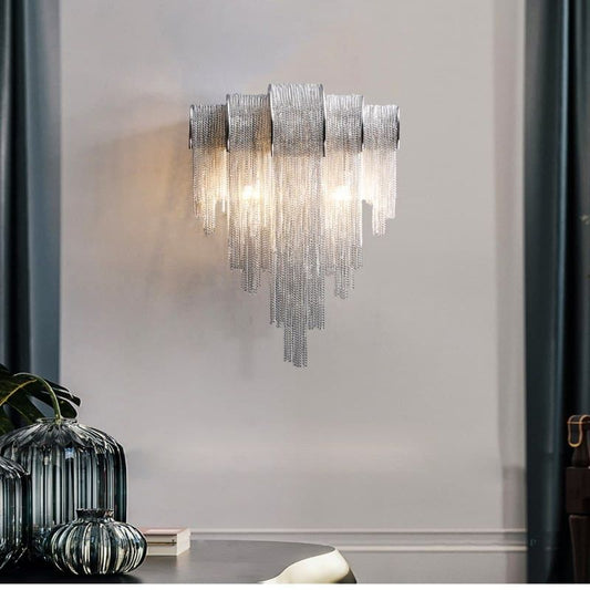 Alisa Luxury Plated Aluminum Chain Tassel Wall Sconce - Richardrider