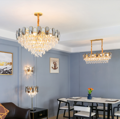 Round/Rectangle Smoky Gray Crystal Pendant Chandelier Ceiling Fixtures Light For Living Room/Dining Room/Entryway