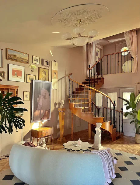 Mid-century Scandinavian American Vintage White Opal Brass Chandelier for Living Room/Bedroom
