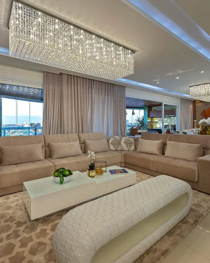 Luxury Rectangular Flush Mount Crystal Chandelier for Dining Room