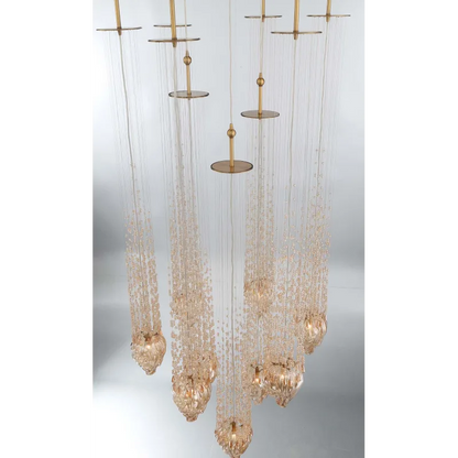 Modern Floating Blown Amber Glass Chandelier for High-ceiling