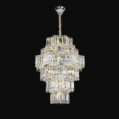 Extra Large Plaza Hall Multi-Tier Crystal Chandelier Foyer Living Room Staircase Ceiling Lighting Fixture In Chrome/Gold Finish