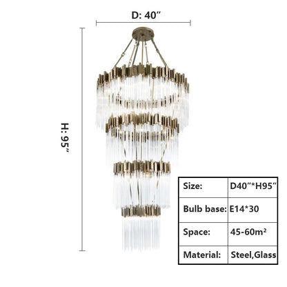 Large Elegant Multi-layers Glam Glass Chandelier for High-ceiling Staircase/Entryway/Living/meeting Room - Richardrider