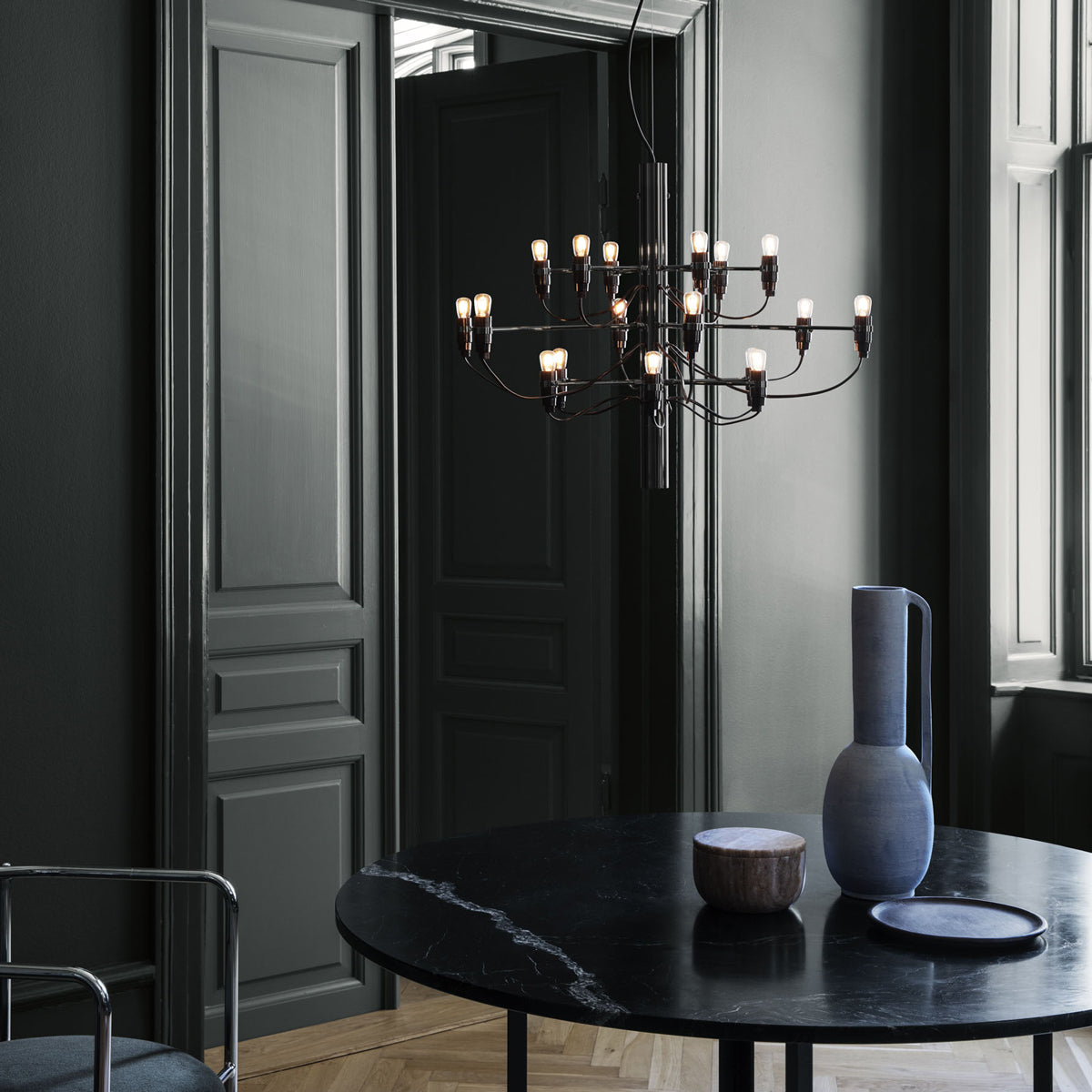 Jarylix Chandelier Brass & Steel. Steel Ceiling Fitting & Rose 27.2"W x 27.2"D