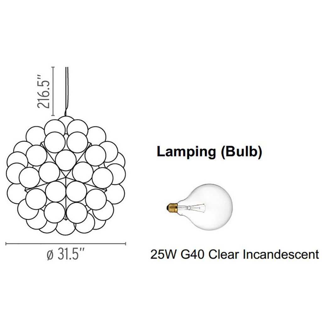 Winivra 88 S1 Pendant Light Structure Formed By 20 Pressed & Polished Aluminum Triangles. Steel Ceiling Fitting & Rose 31.5"D