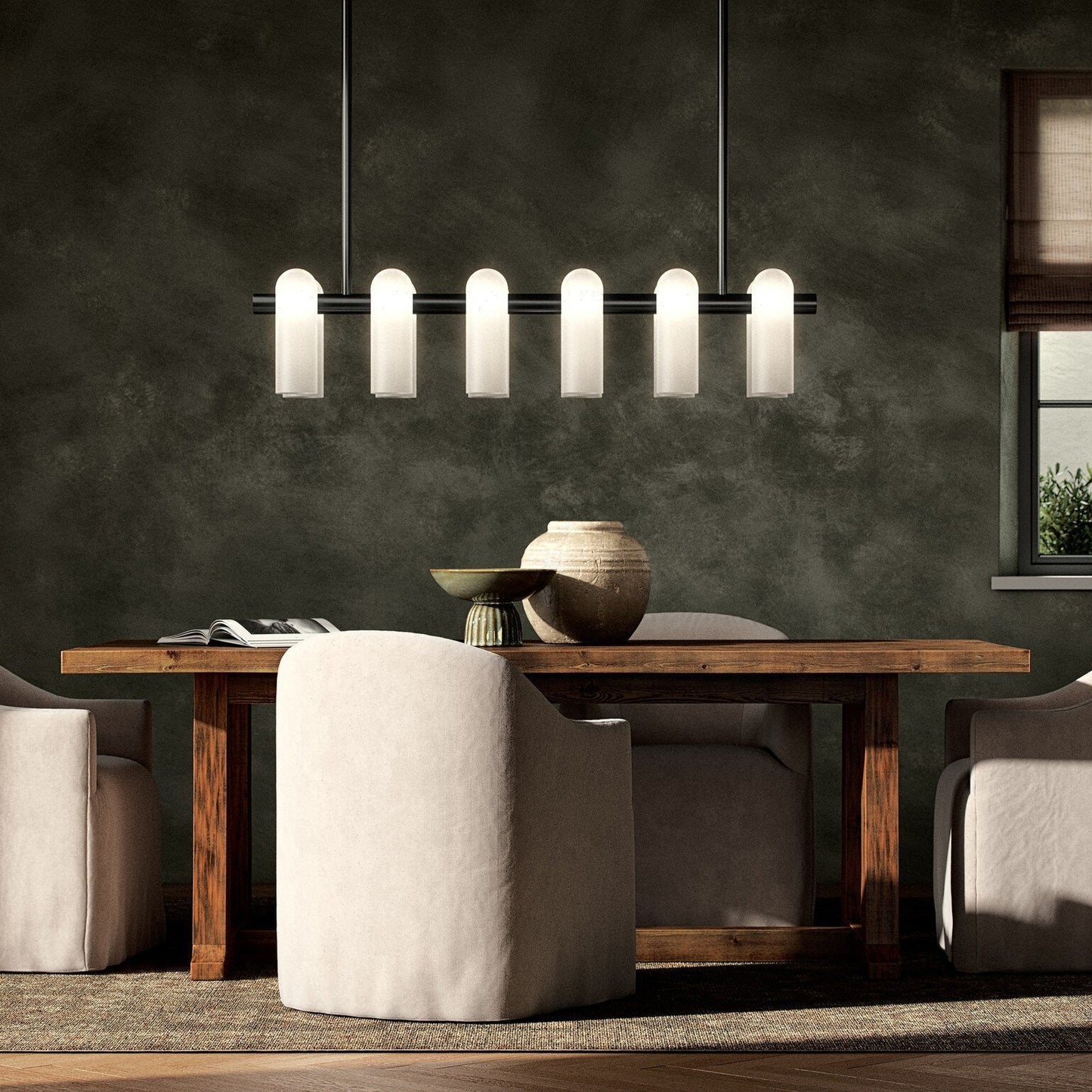 Ciroeivero Odyssey Linear Chandelier Finish: Brass. Shade: Glass 54"W x 12.25"D