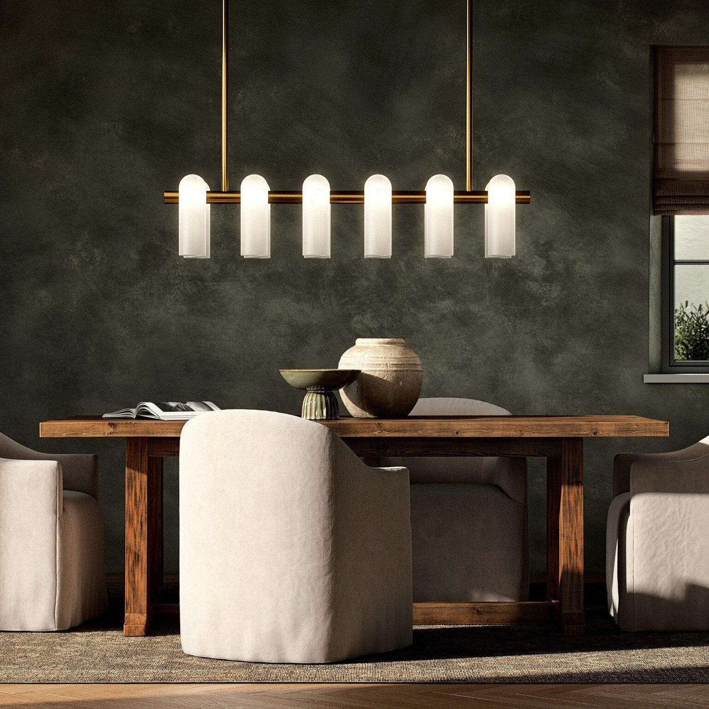 Ciroeivero Odyssey Linear Chandelier Finish: Brass. Shade: Glass 54"W x 12.25"D