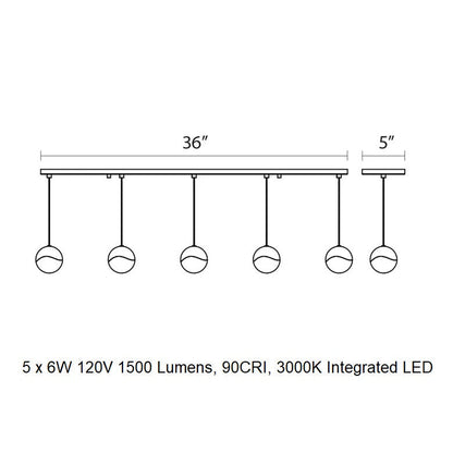 Lunumond Five Light Pendant Light Metal & Glass Lens 37.75"W x 3.75"D