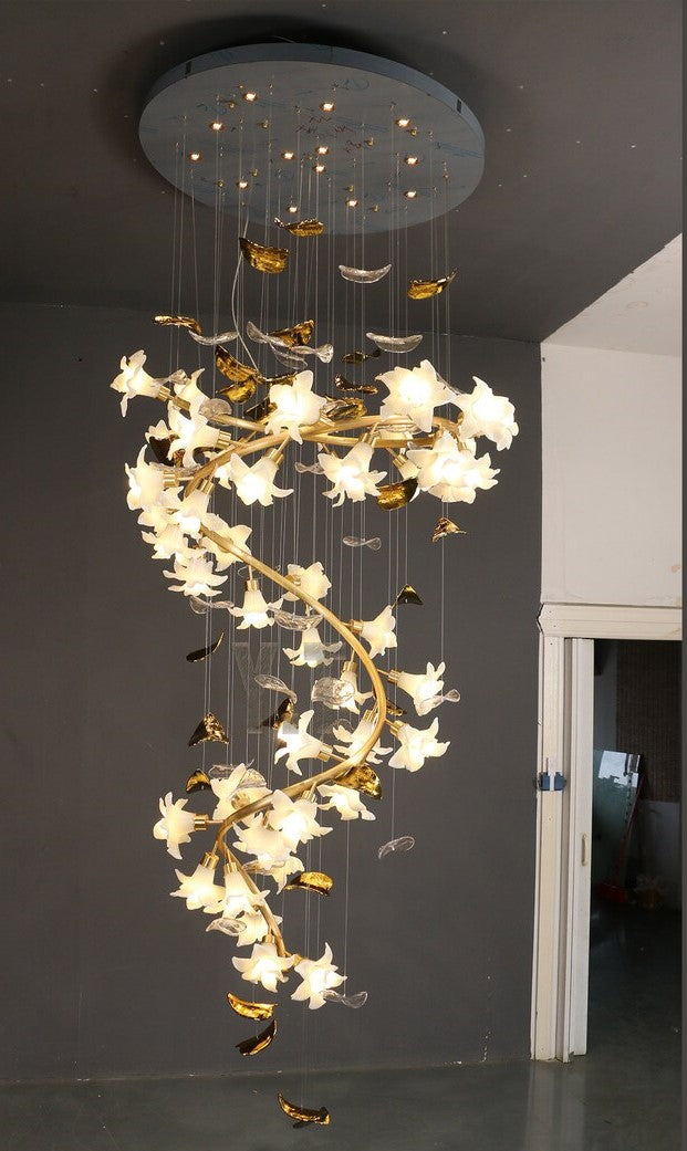 Ceramic Flower Chandelier in Artistic Brass Branch Design - Richardrider