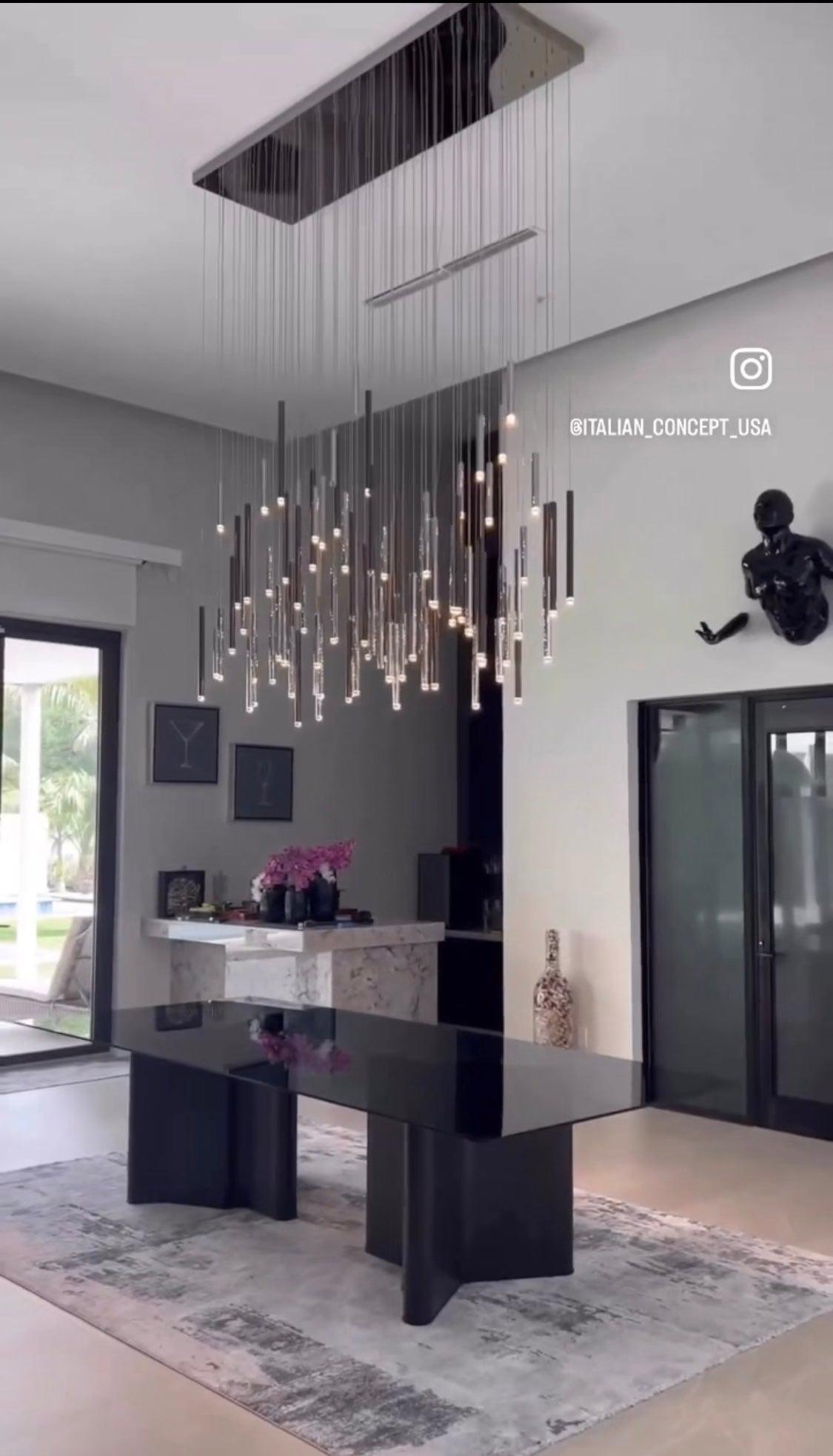 Bellini Rectangular Tri-Tone Tubular Pendant Light Chandelier - Richardrider