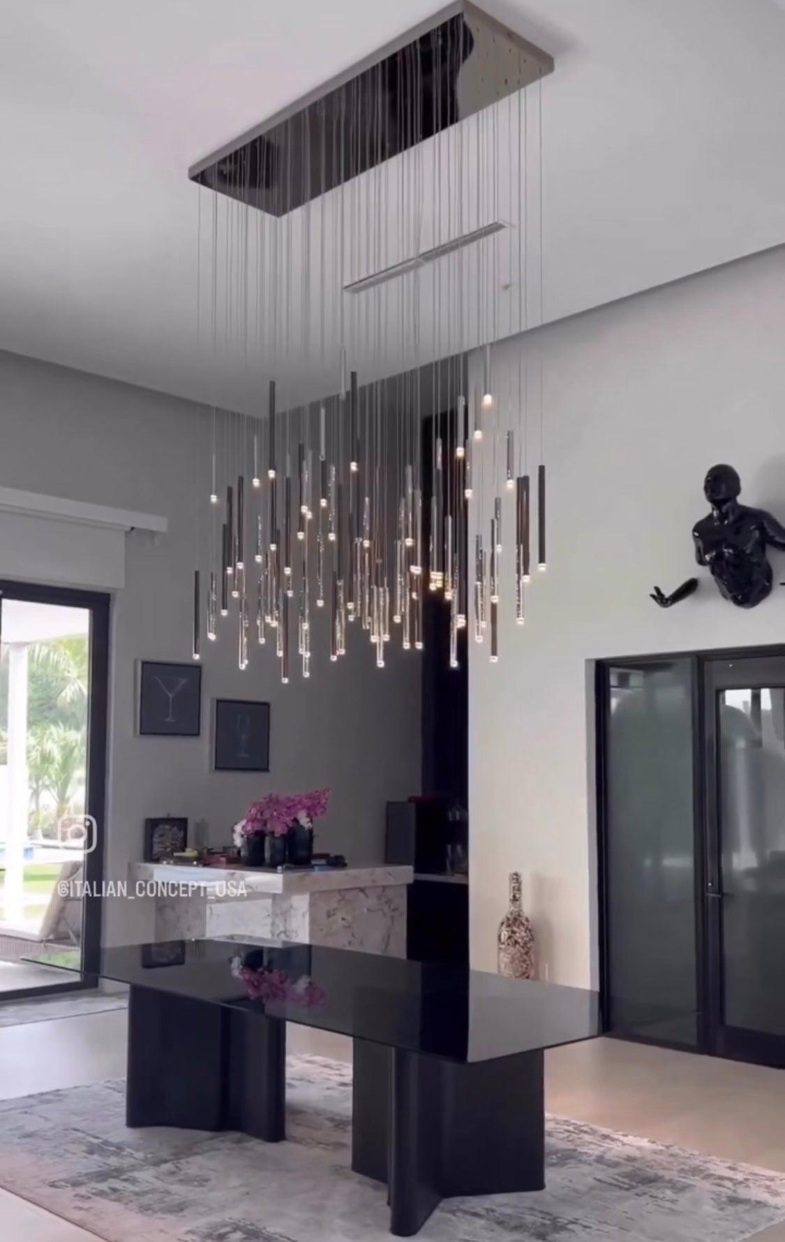 Bellini Rectangular Tri-Tone Tubular Pendant Light Chandelier - Richardrider