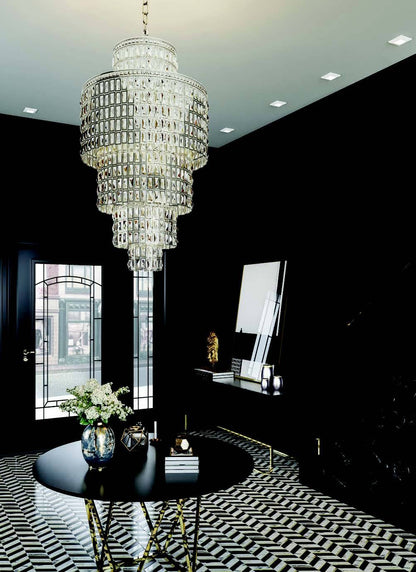 Luxury Round/Oval Multi-Tier Crystal Chandelier in Silver Finish