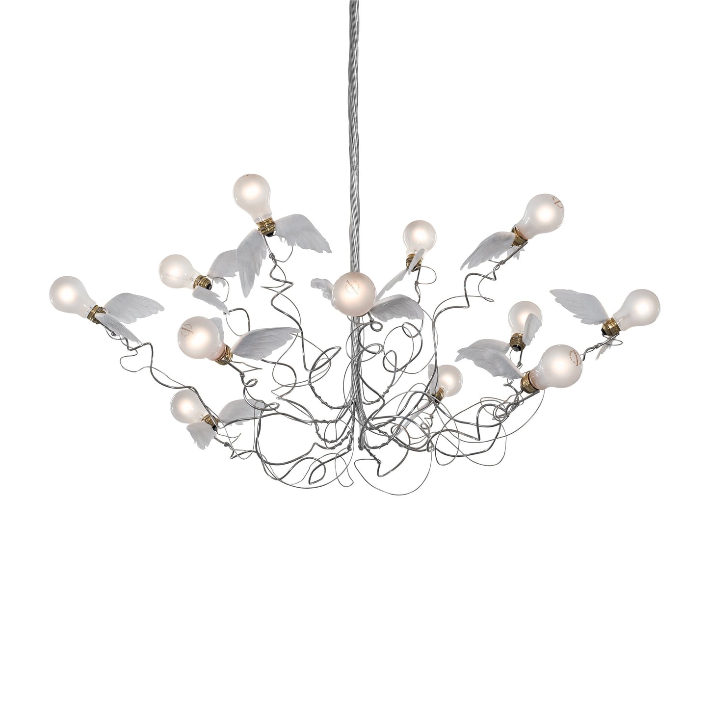 Nivynus LED Chandelier Brass & Goose Feather 27.6"W x 27.6"D
