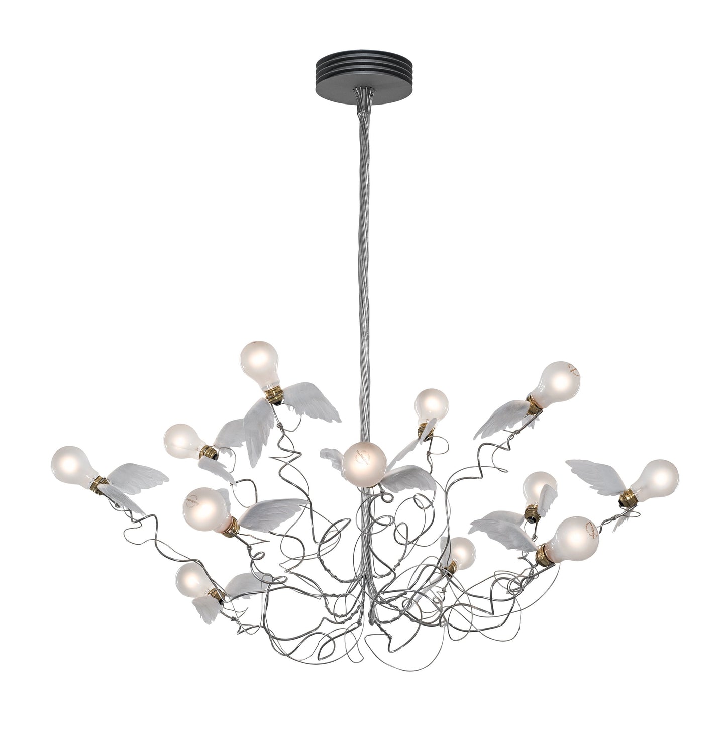 Nivynus LED Chandelier Brass & Goose Feather 27.6"W x 27.6"D