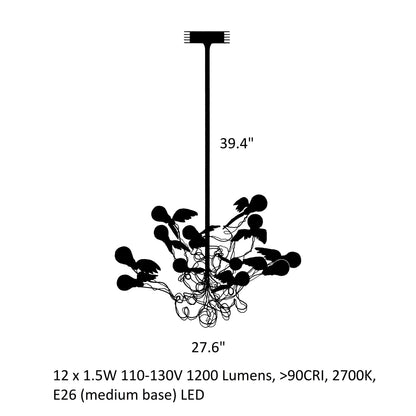 Nivynus LED Chandelier Brass & Goose Feather 27.6"W x 27.6"D