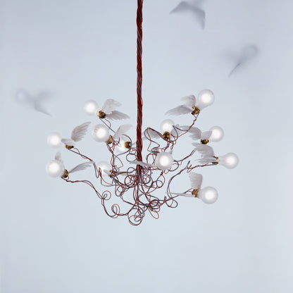 Nivynus LED Chandelier Brass & Goose Feather 27.6"W x 27.6"D