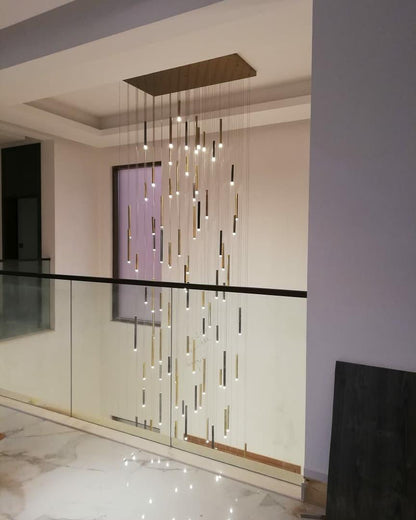 Bellini Rectangular Tri-Tone Tubular Pendant Light Chandelier - Richardrider