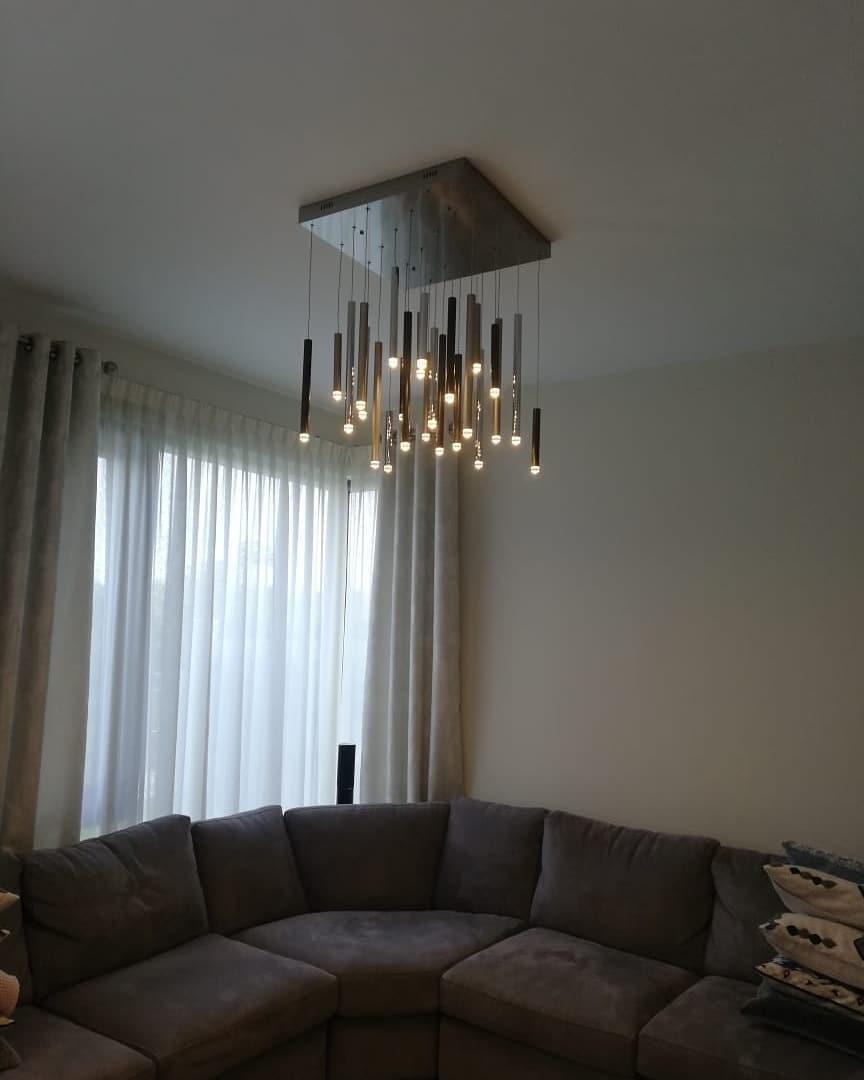 Bellini Rectangular Tri-Tone Tubular Pendant Light Chandelier - Richardrider