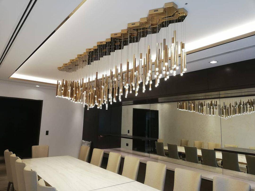 Bellini Rectangular Tri-Tone Tubular Pendant Light Chandelier - Richardrider