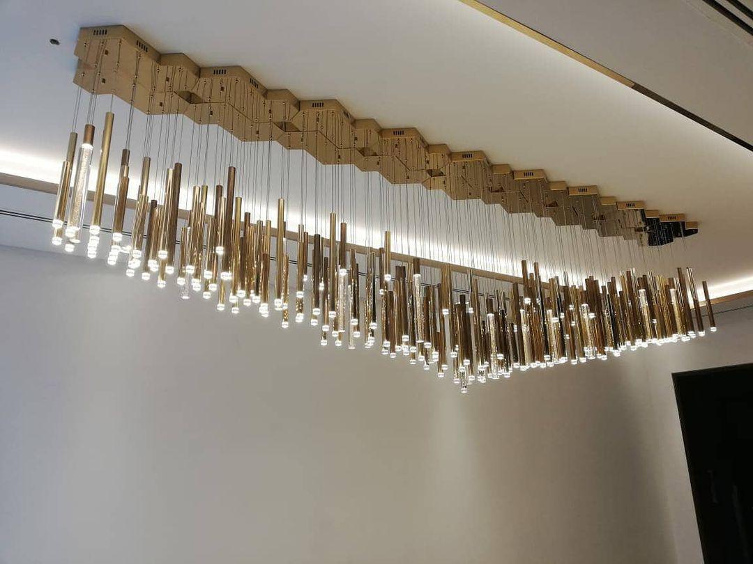 Bellini Rectangular Tri-Tone Tubular Pendant Light Chandelier - Richardrider